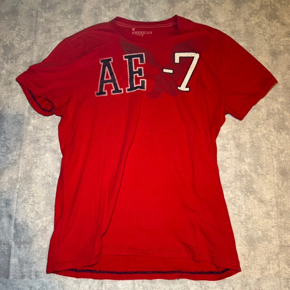 American Eagle Outfitters Mens Red Graphic T-Shirt AE-7 Eagle Logo Size Large
